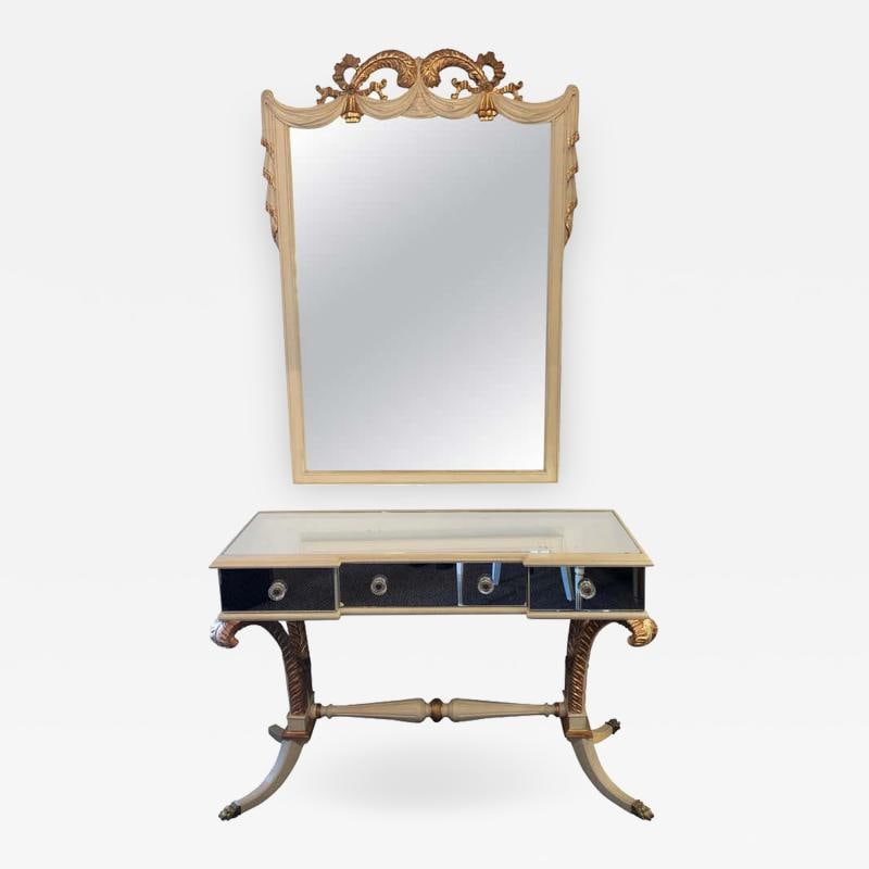 Hollywood Regency Grosfeld House Painted Vanity and Matching Mirror: Title: Hollywood Regency Grosfeld House Painted Vanity and Matching Mirror Description: Hollywood Regency Grosfeld House painted vanity and matching mirror. In a word Magnificent. This recently decora