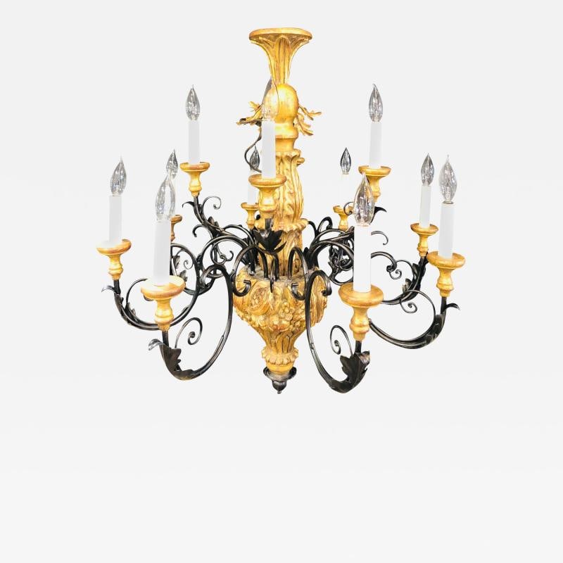 Twelve Light Italian Parcel-Gilt Decorated Chandelier with Canopy (1 of 12)