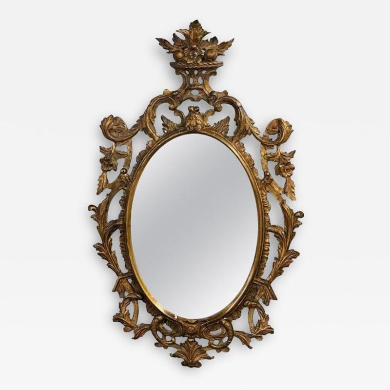 Single Giltwood Italian Floral Motif Mirror, Wall / Console / Pier, Italy, 1960s (1 of 12)