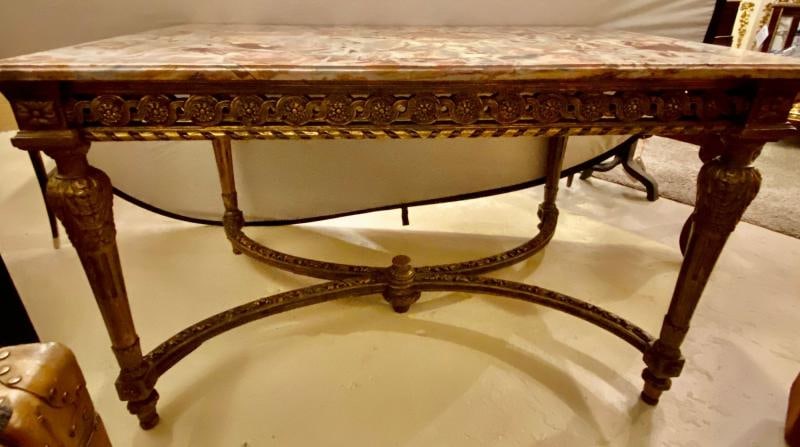 Center Table or Console Louis XVI Jansen Style Stunning Marble Top Gilt Base - 7