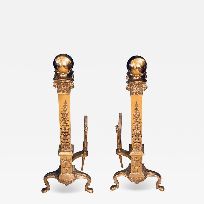 Fine Pair of Large and Impressive Louis XVI Style Brass and Irons (1 of 9)