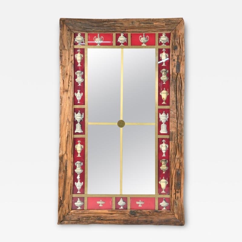 Rustic Italian Wall Mirror with Reverse Painted Classical Vases and Urns (1 of 12)