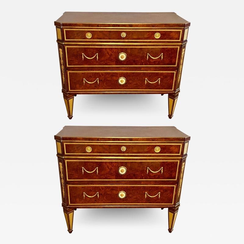 Pair of Hollywood Regency Jansen Style Chests or Commodes Tortoise Shell Finish (1 of 12)