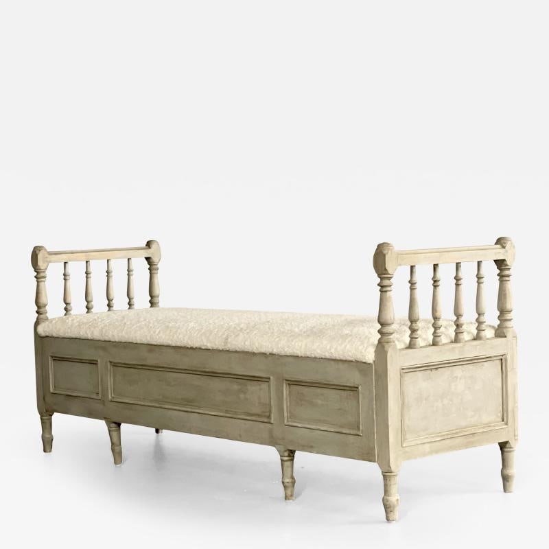 Gustavian Paint Decorated Storage Bench, New Wool Shearling, Sweden, 19th C. (1 of 12)