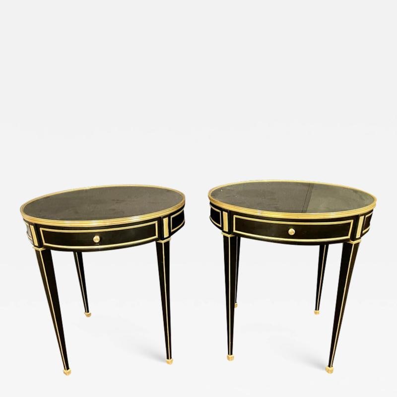 Hollywood Regency Ebony Bouillotte or End Tables, Manner Jansen Mirror Tops Pair (1 of 12)