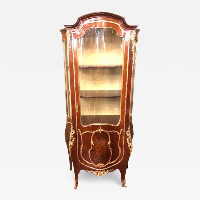 Linke Style Louis XV Curio / Vitrine Cabinet 19th-20th Century, Bombe Inlaid (1 of 12)
