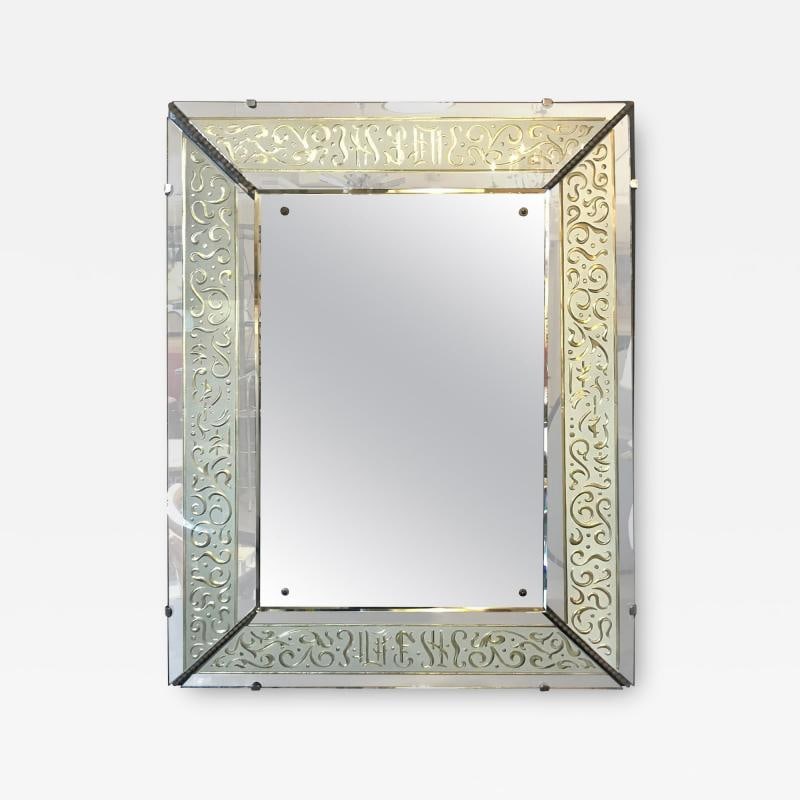 Hollywood Regency Etched Frosted Glass Framed Bevelled Wall or Console Mirror (1 of 10)