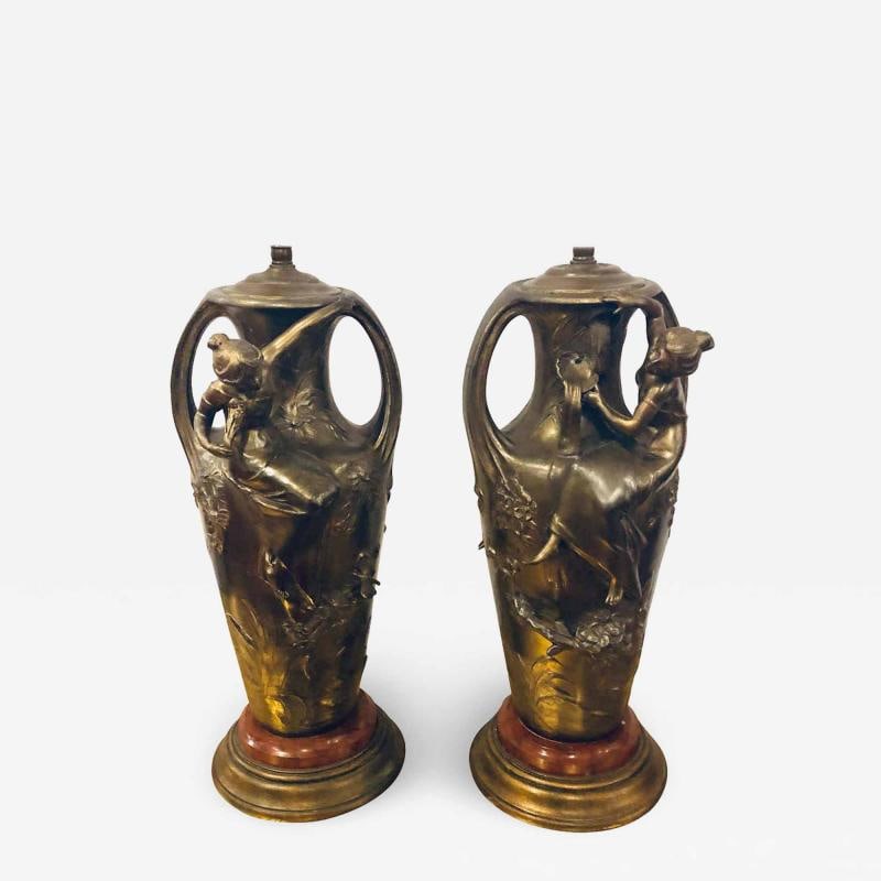 Pair of Art Nouveau Figural Urns Mounted as Lamps (1 of 12)