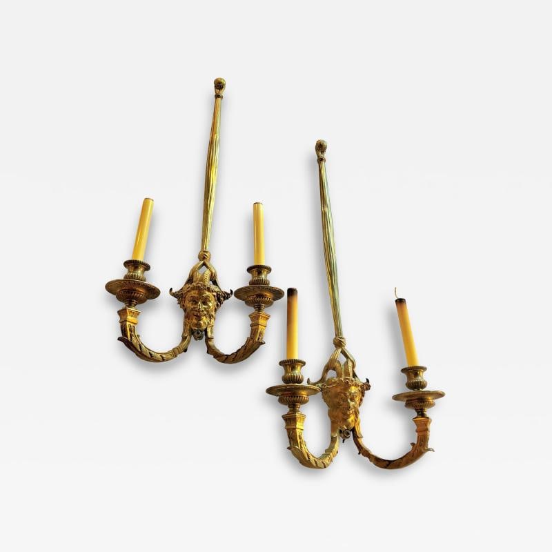 Pair of Dore Bronze Sconces having Horned Bacchus Masks in Louis XVI Style (1 of 12)