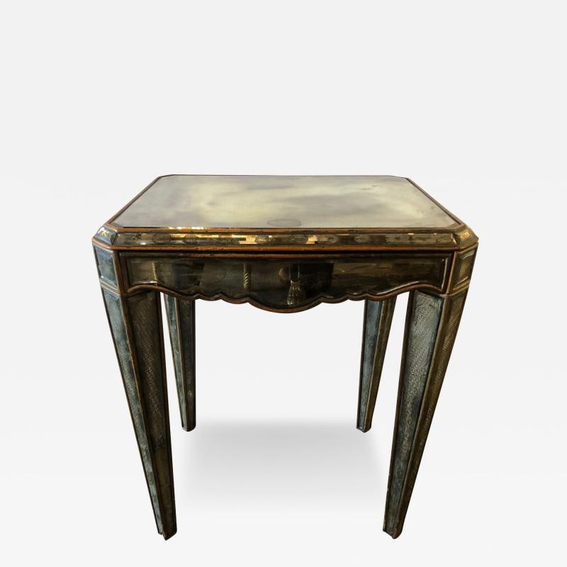 Hollywood Regency Distressed Beveled Mirror Single Draw End, Side Table or Desk (1 of 12)