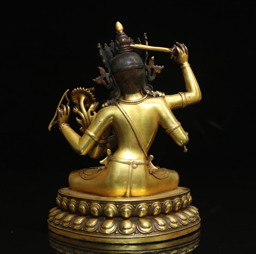 Gilt Gold Bronze Satue - Four Arm Manjusri - 3