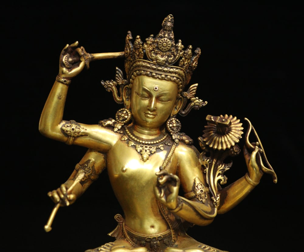 Gilt Gold Bronze Satue - Four Arm Manjusri - 4