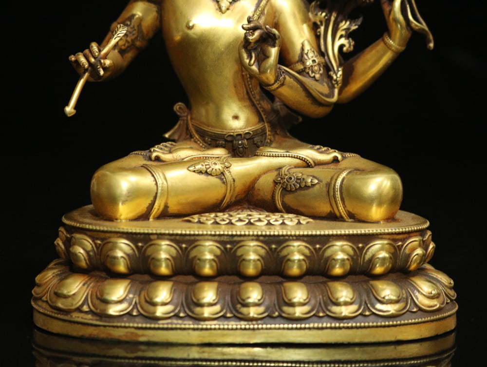 Gilt Gold Bronze Satue - Four Arm Manjusri - 6