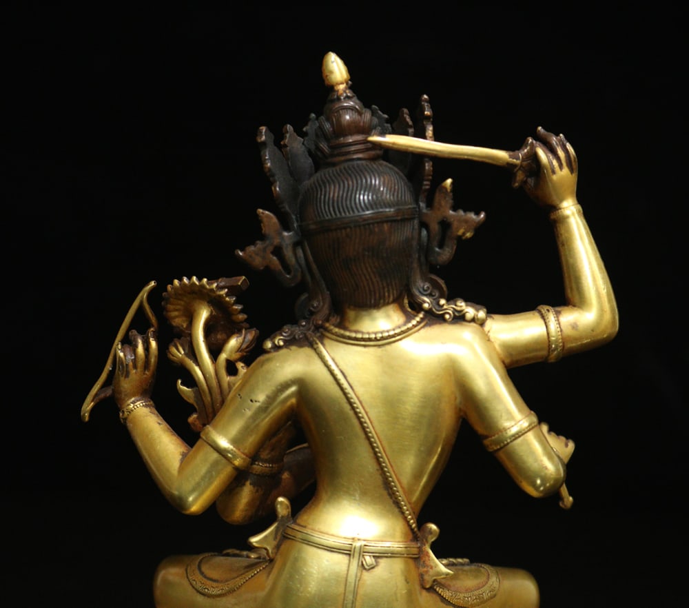 Gilt Gold Bronze Satue - Four Arm Manjusri - 8