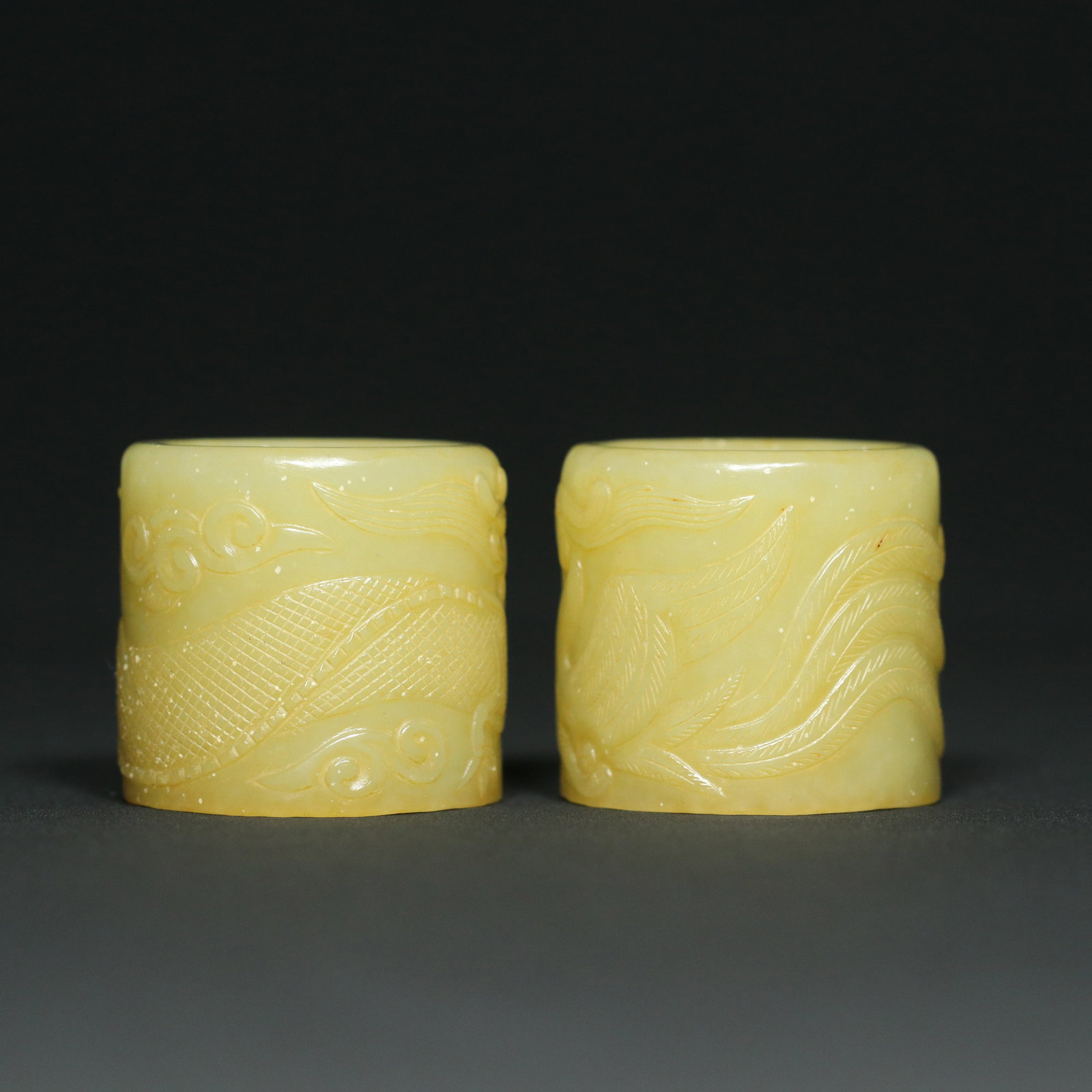 Inside Diameter 22mm Hetian Jade Dragon Phoenix Thumb Ring - 2