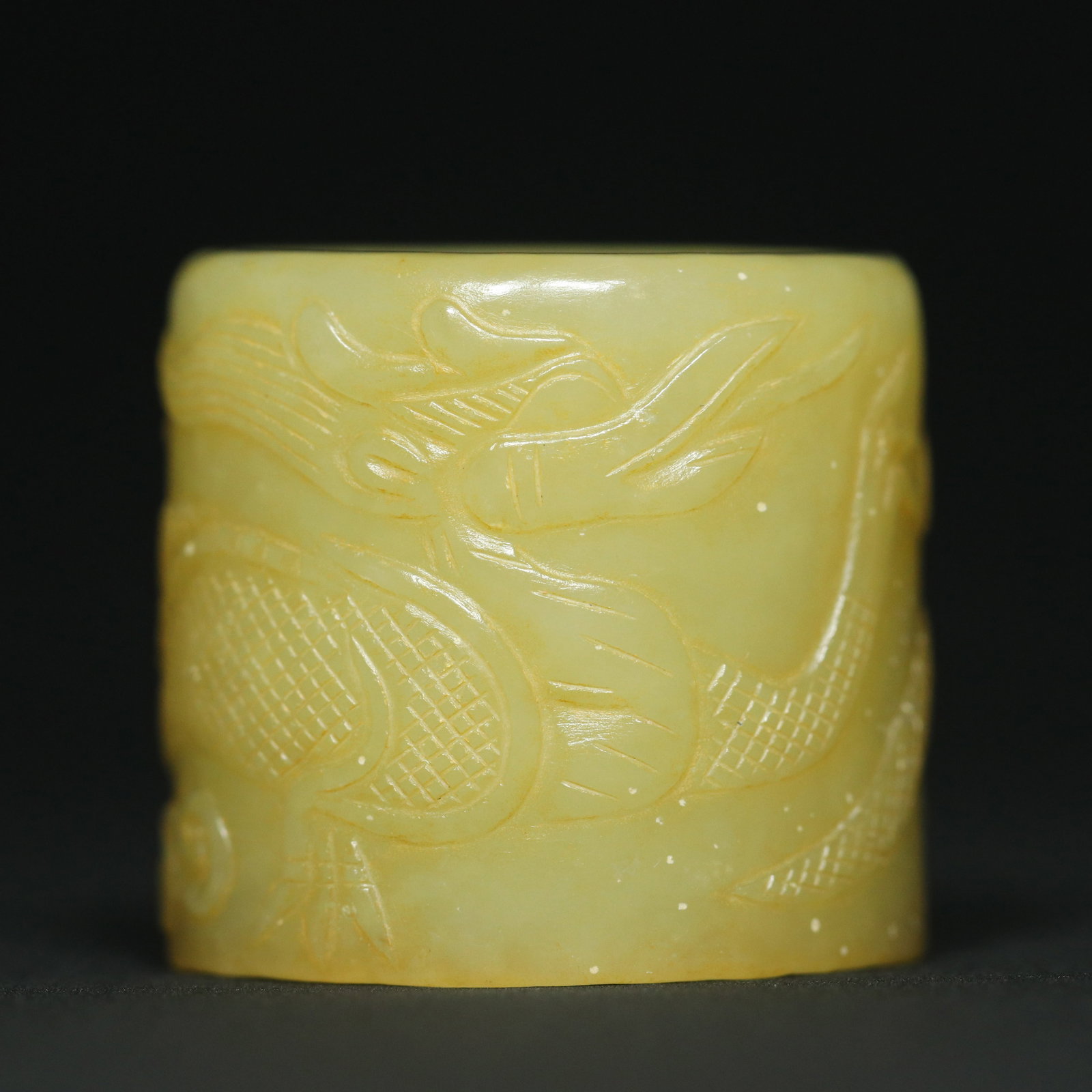 Inside Diameter 22mm Hetian Jade Dragon Phoenix Thumb Ring - 3