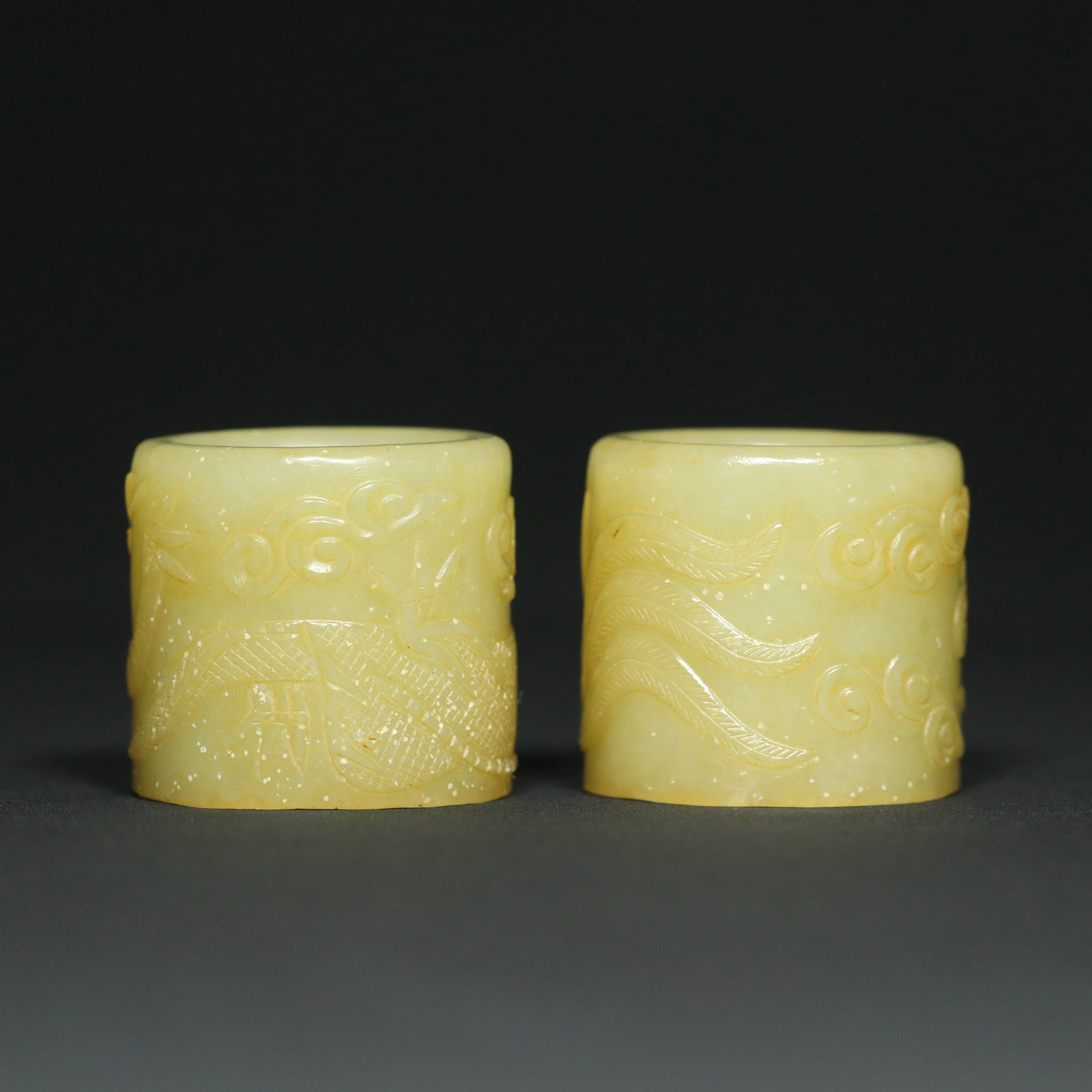 Inside Diameter 22mm Hetian Jade Dragon Phoenix Thumb Ring - 6