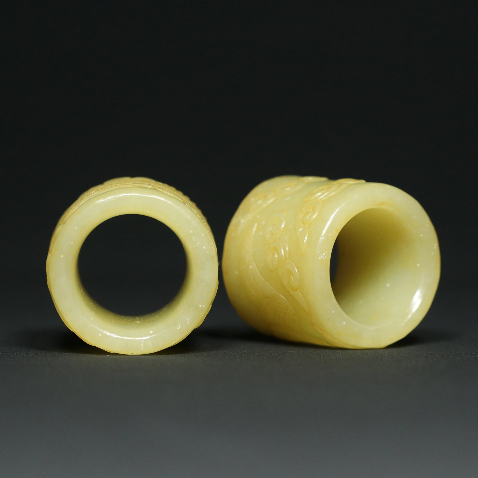 Inside Diameter 22mm Hetian Jade Dragon Phoenix Thumb Ring - 7