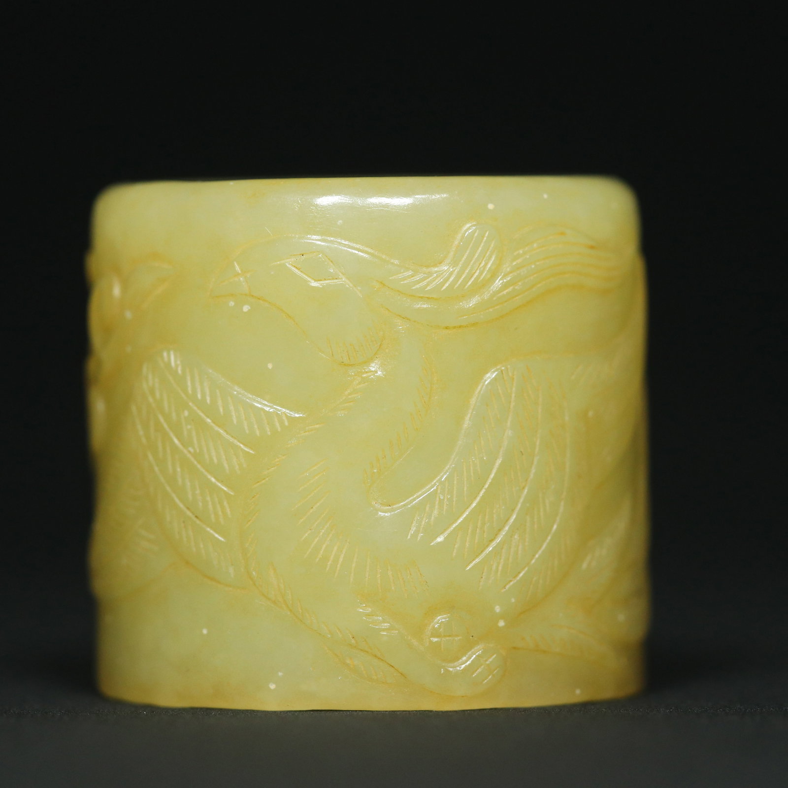 Inside Diameter 22mm Hetian Jade Dragon Phoenix Thumb Ring - 8