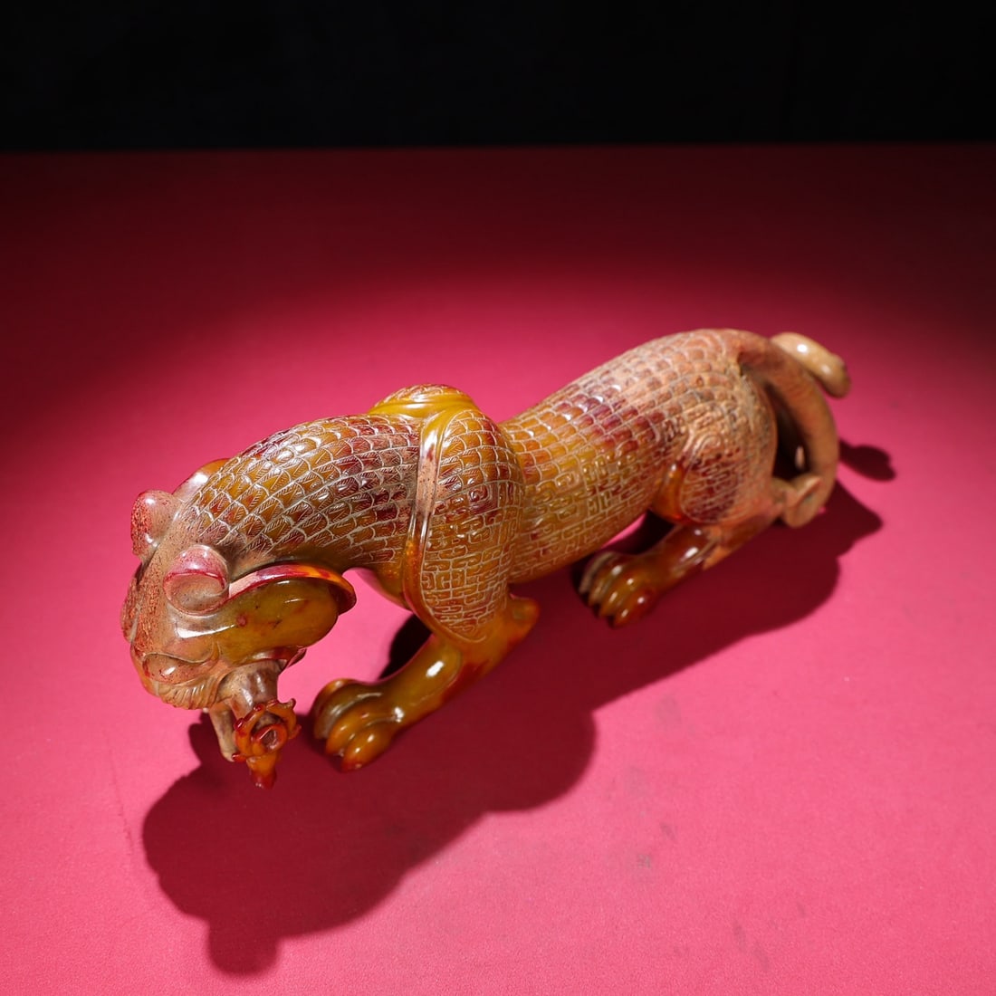 Hetian Jade Hand-Carved Tiger Sheep Statue Old - 3