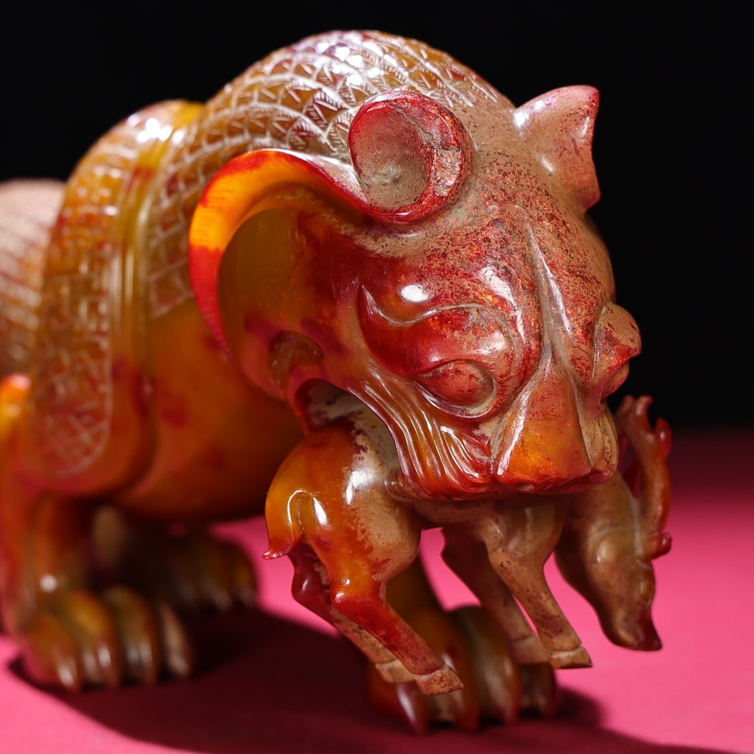 Hetian Jade Hand-Carved Tiger Sheep Statue Old - 8