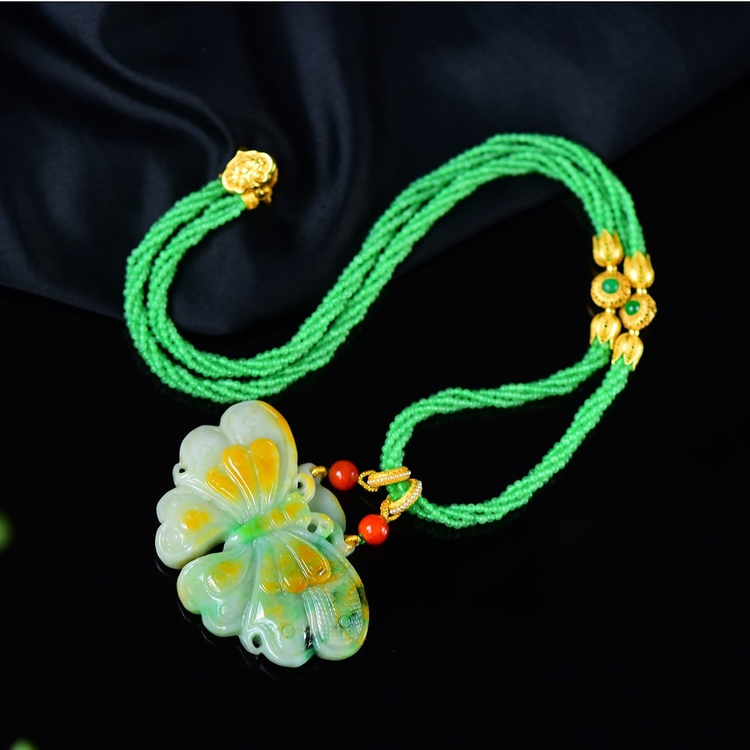 Yellow Green Jadeite Pendant - Butterfly - 4