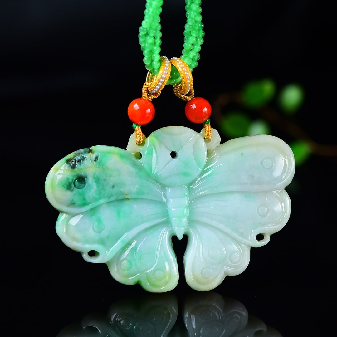 Yellow Green Jadeite Pendant - Butterfly - 6