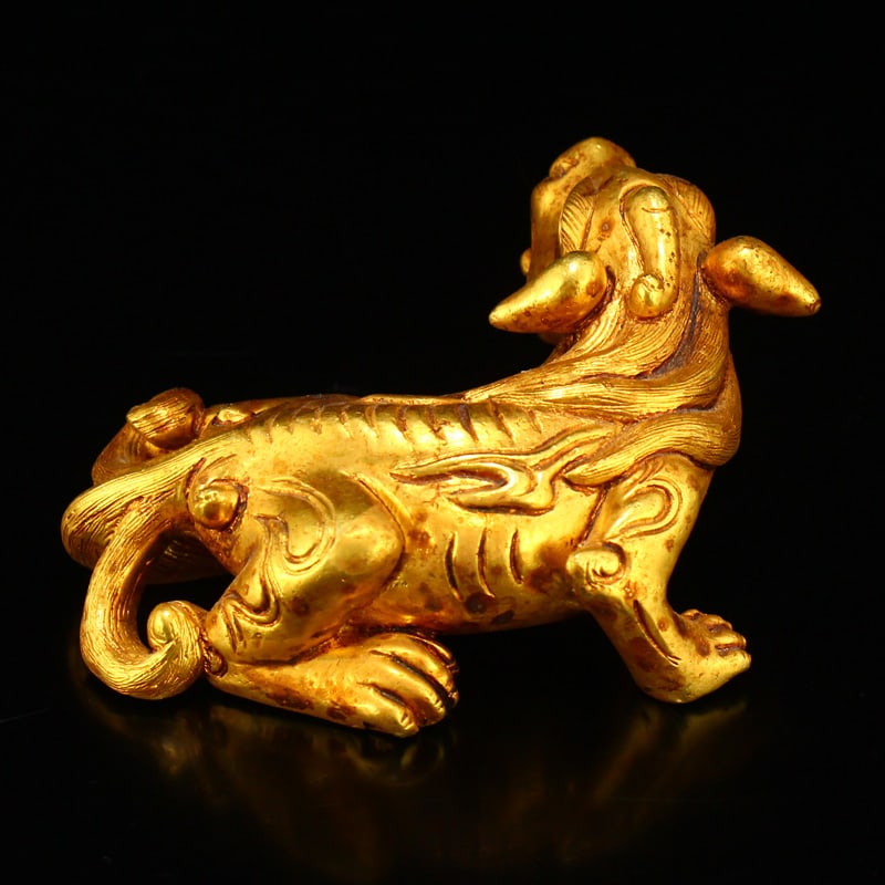 Gilt Gold Bronze Beast Statue - 5