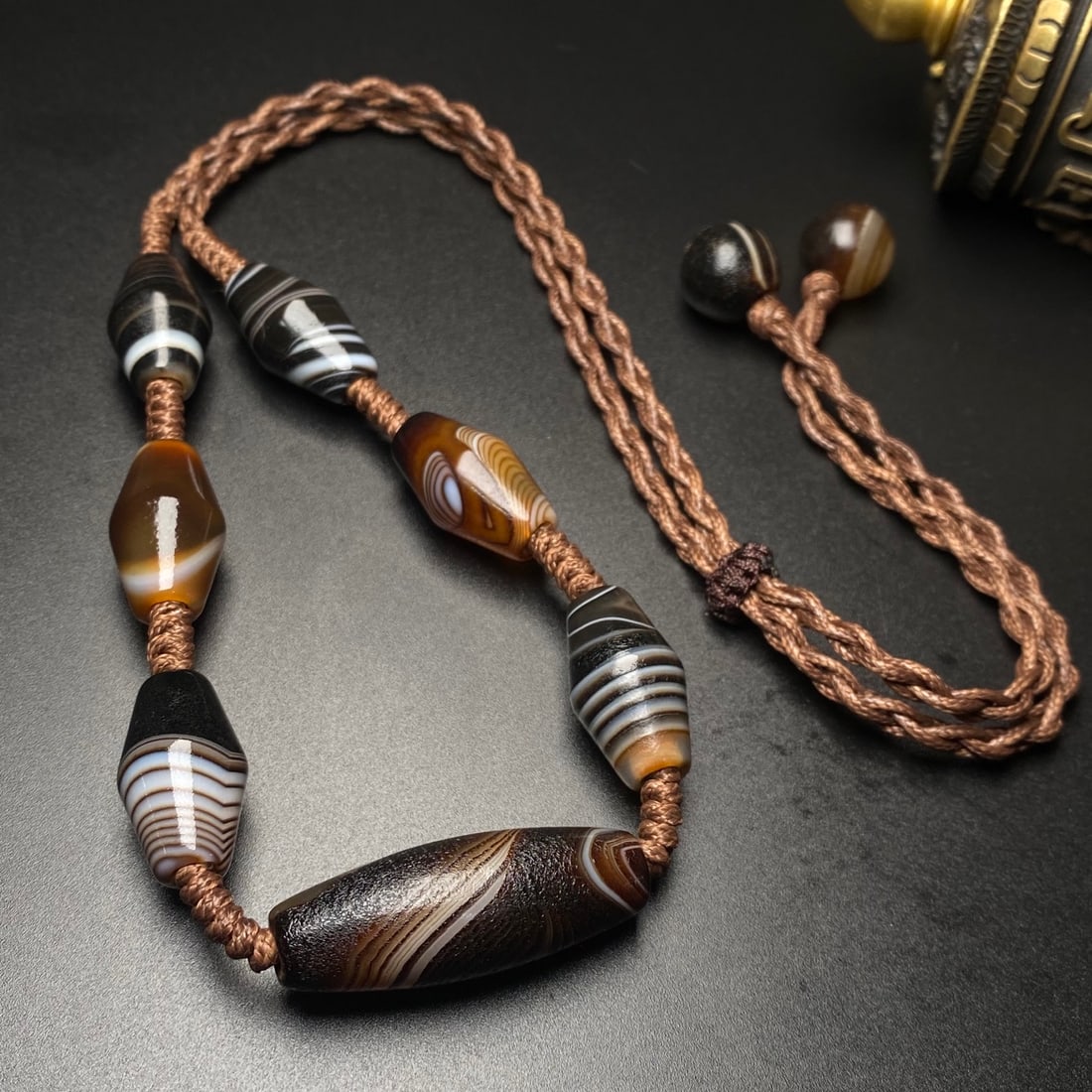 Hand knitting DZI Agate Necklace - 2