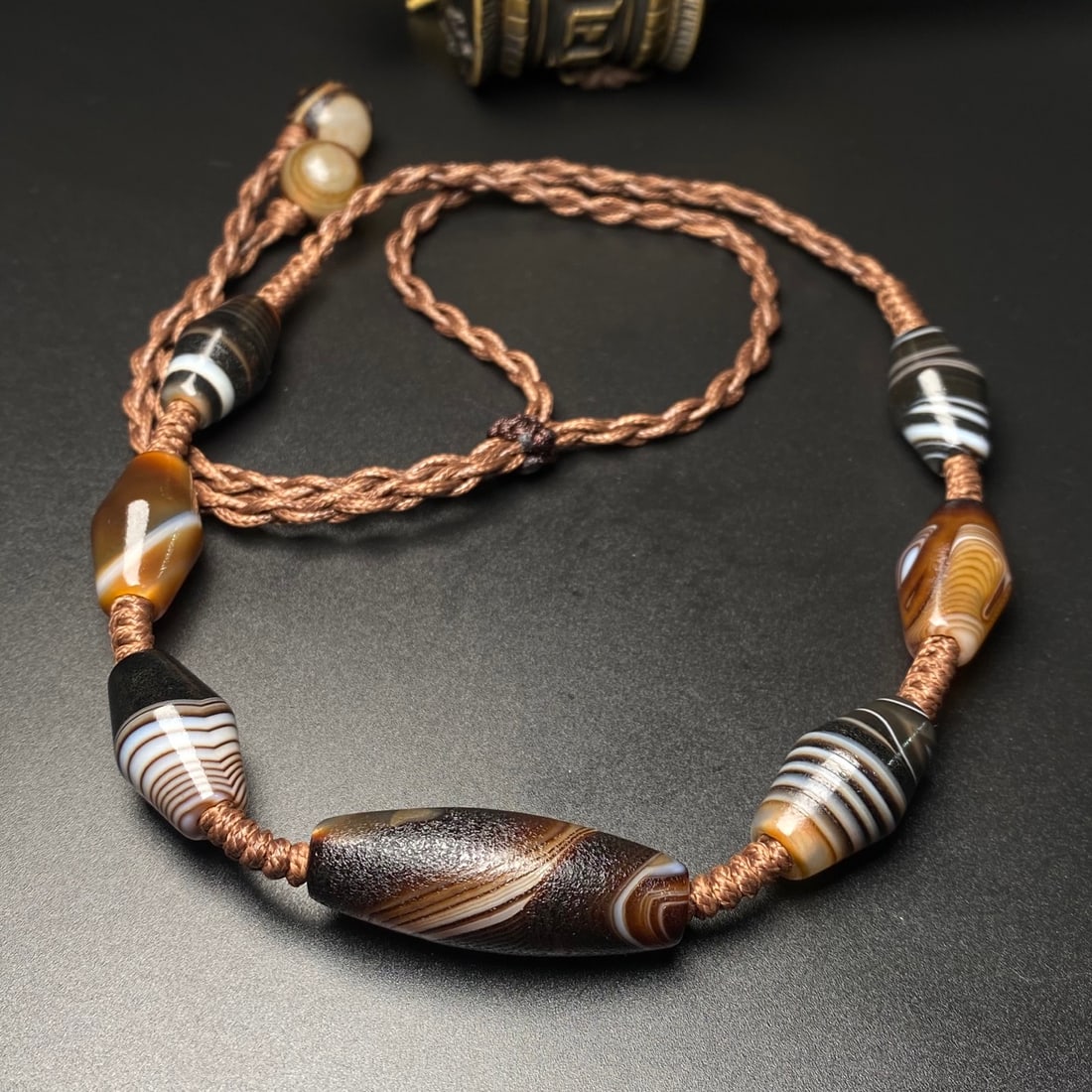 Hand knitting DZI Agate Necklace - 3