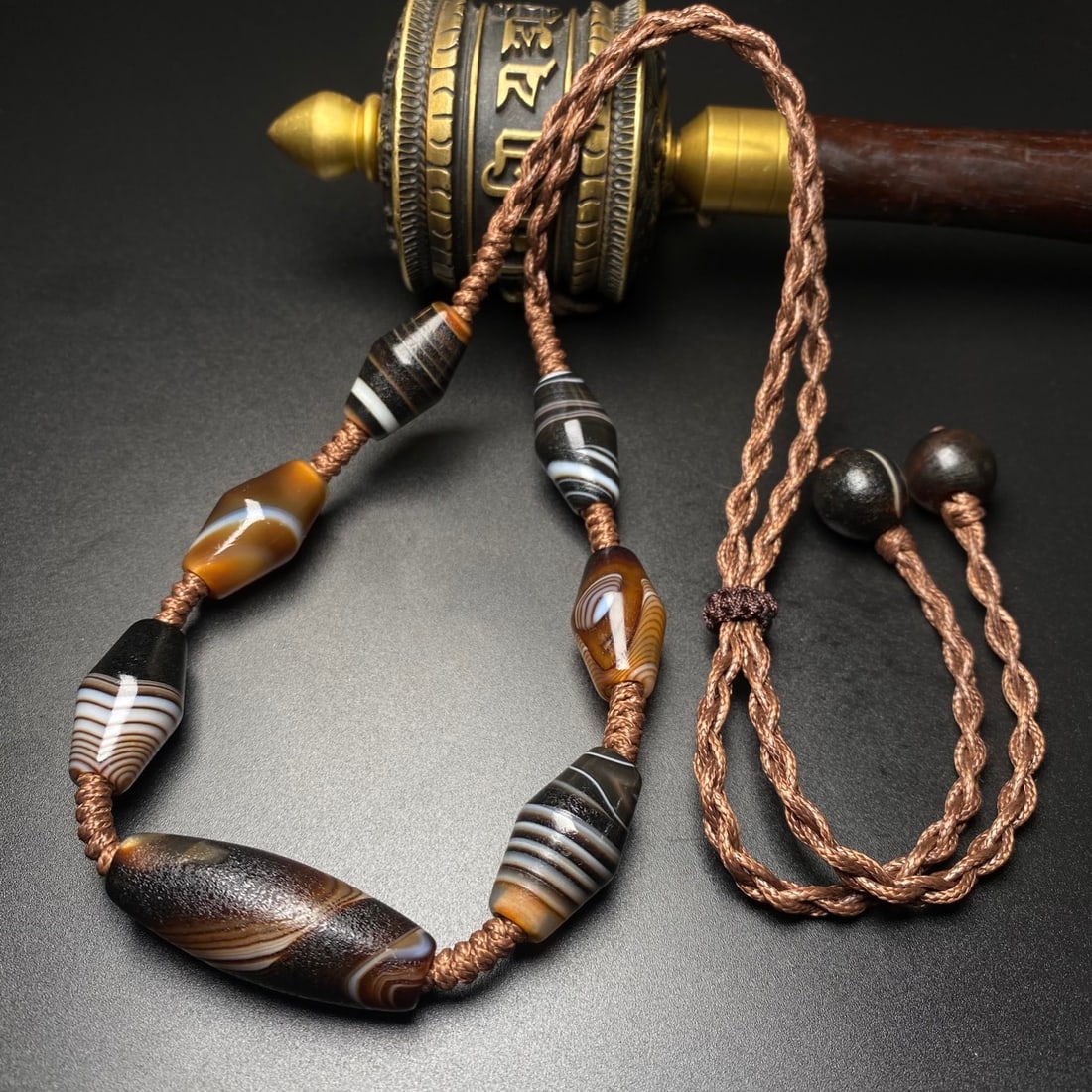 Hand knitting DZI Agate Necklace - 5