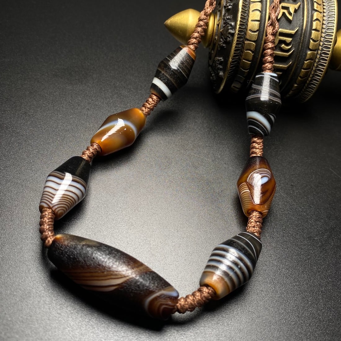 Hand knitting DZI Agate Necklace - 6