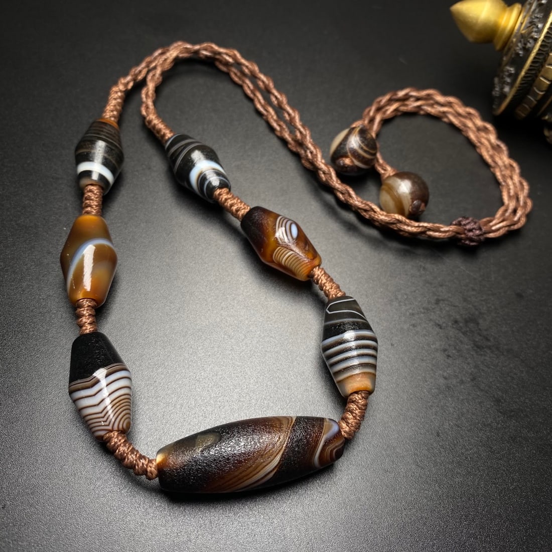 Hand knitting DZI Agate Necklace - 7