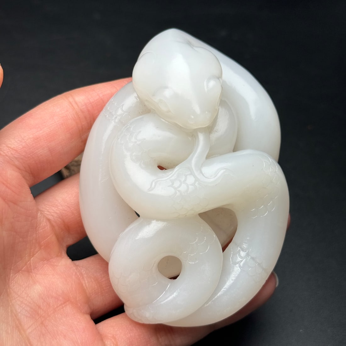 Hetian Jade Hand-Carved Snake Statue - 4