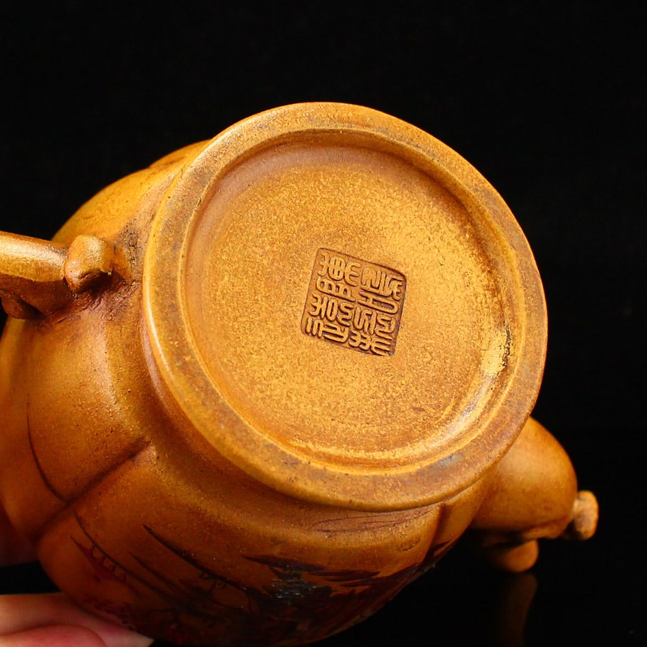 Yixing Zisha Clay Teapot w Artist Signed - 6