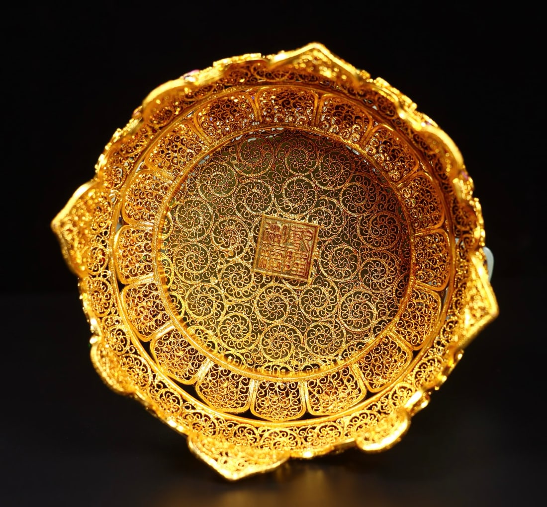 Gold Wires Enamel Inlay Hetian Jade & Gem Incense Burner - 3