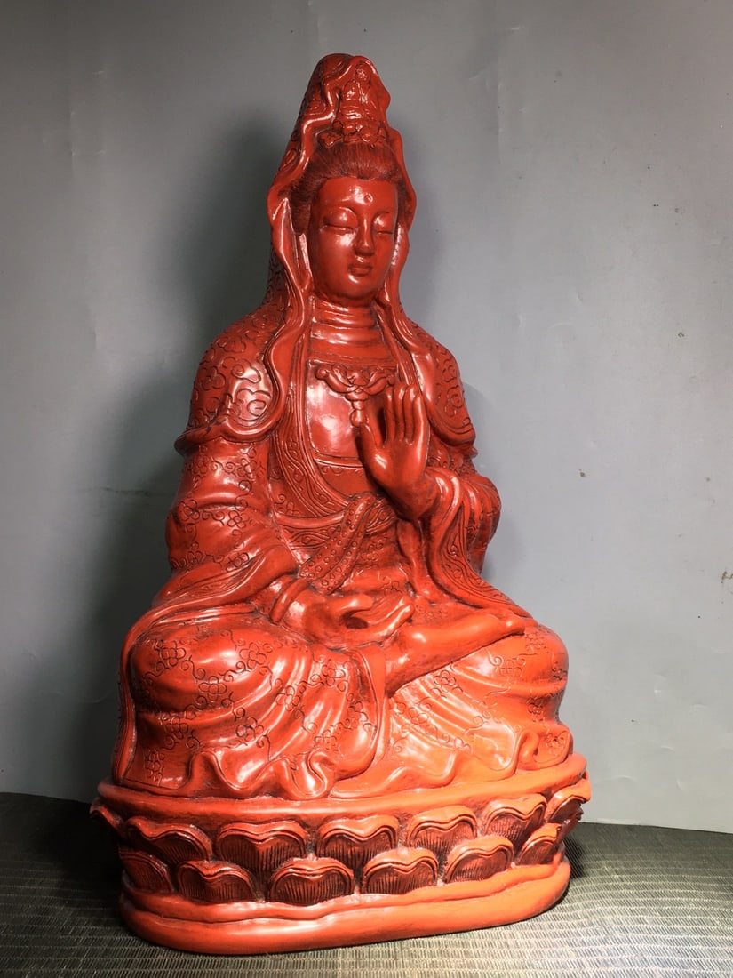 Red Lacquerware Statue - Kwan-yin - 6