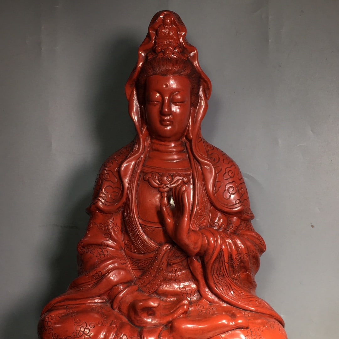 Red Lacquerware Statue - Kwan-yin - 8