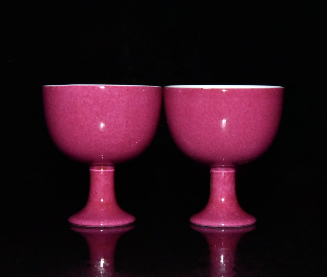 A Pair Porcelain Cup Rouge Red Glaze - 2