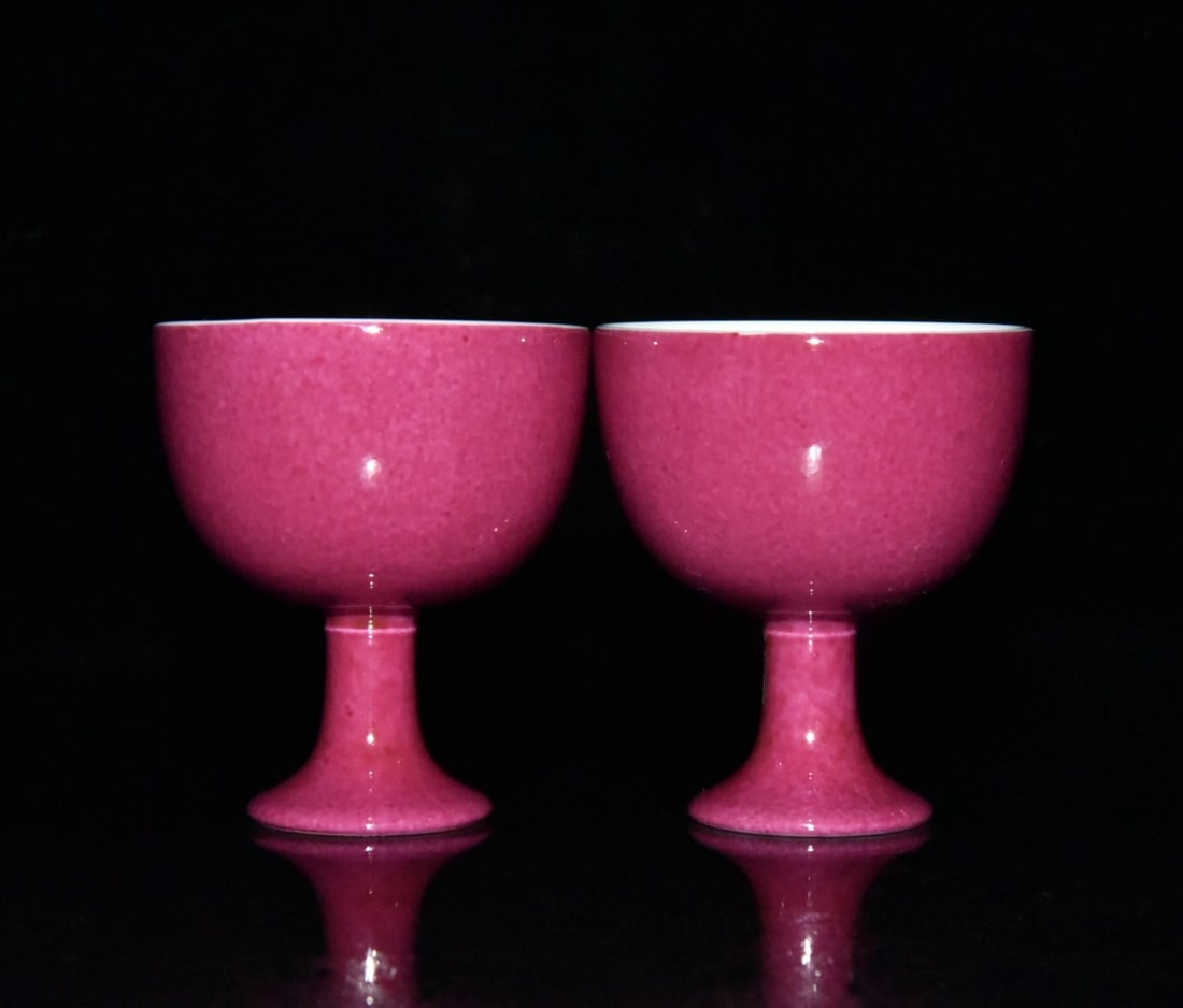 A Pair Porcelain Cup Rouge Red Glaze - 3