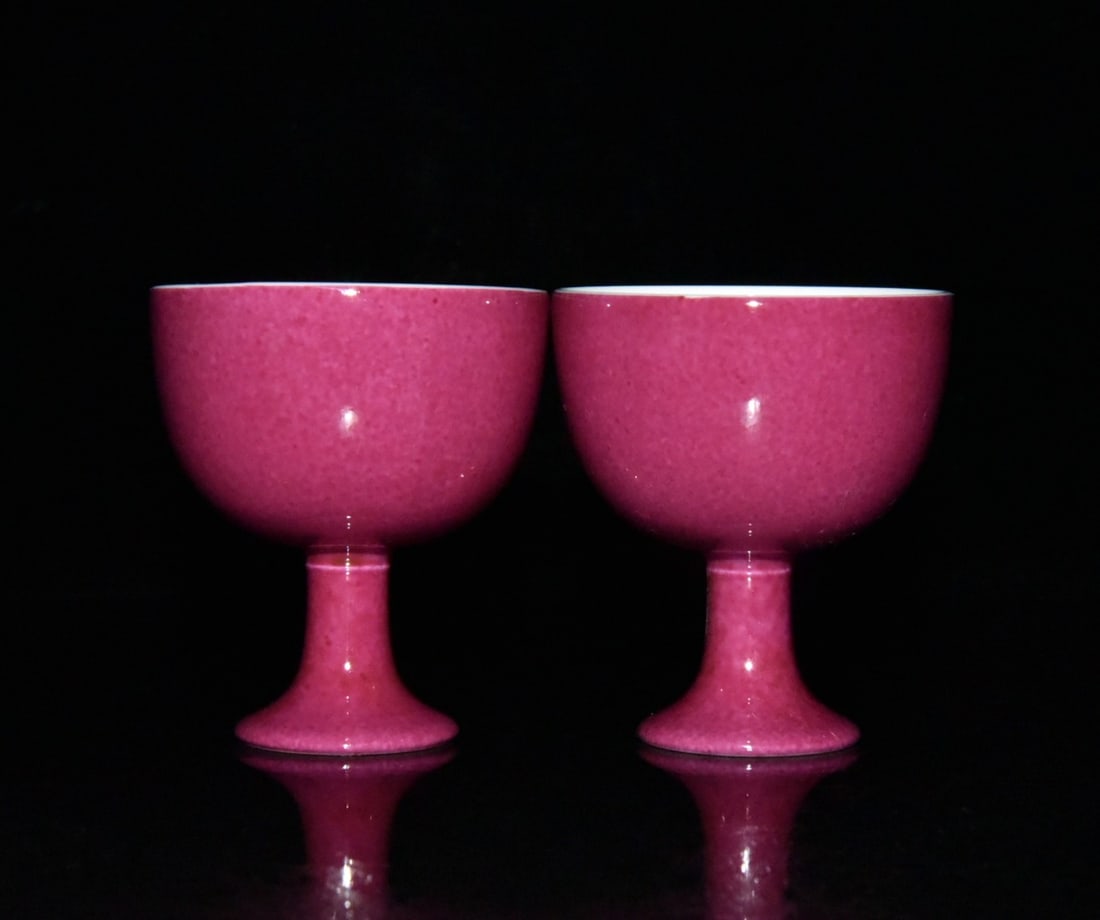 A Pair Porcelain Cup Rouge Red Glaze - 4