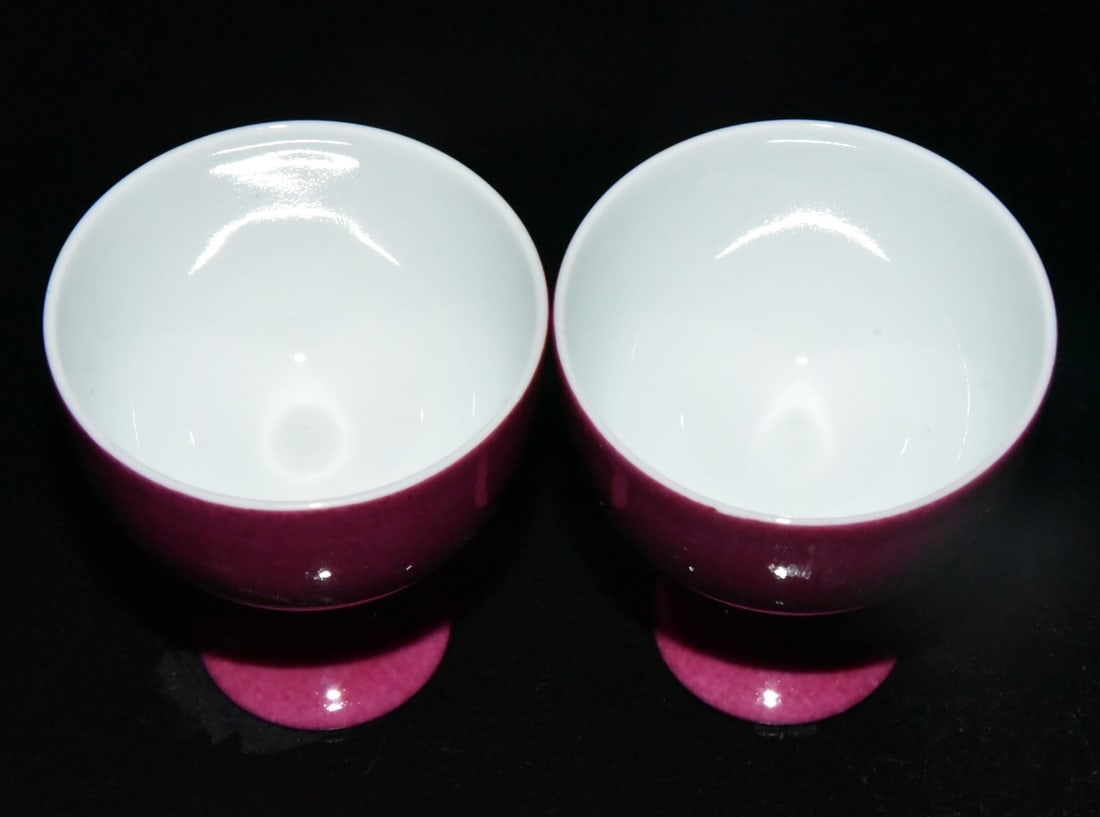 A Pair Porcelain Cup Rouge Red Glaze - 5