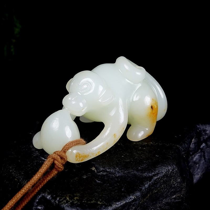 Hetian Jade Hand-Carved Monkey & Peach Pendant with Certificate (1 of 8)