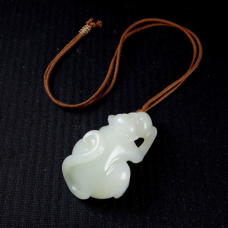 Hetian Jade Hand-Carved Monkey & Peach Pendant with Certificate - 7