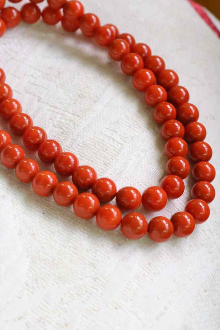 9.5mm Nanhong Agate Beads & Gilt Gold Silver Gourd Necklace - 6