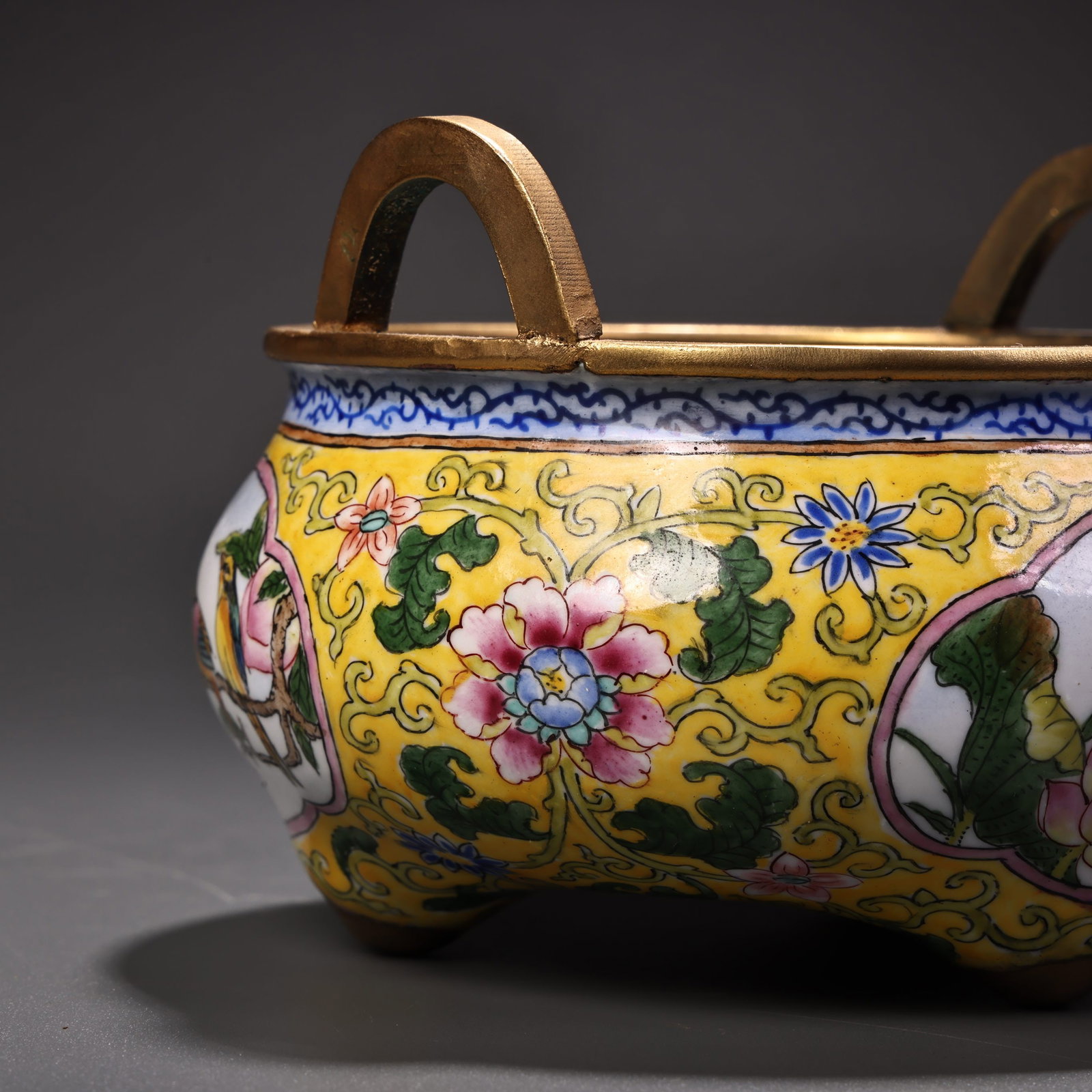 Gilt Gold Bronze Cloisonne Incense Burner Flower Bird - 5