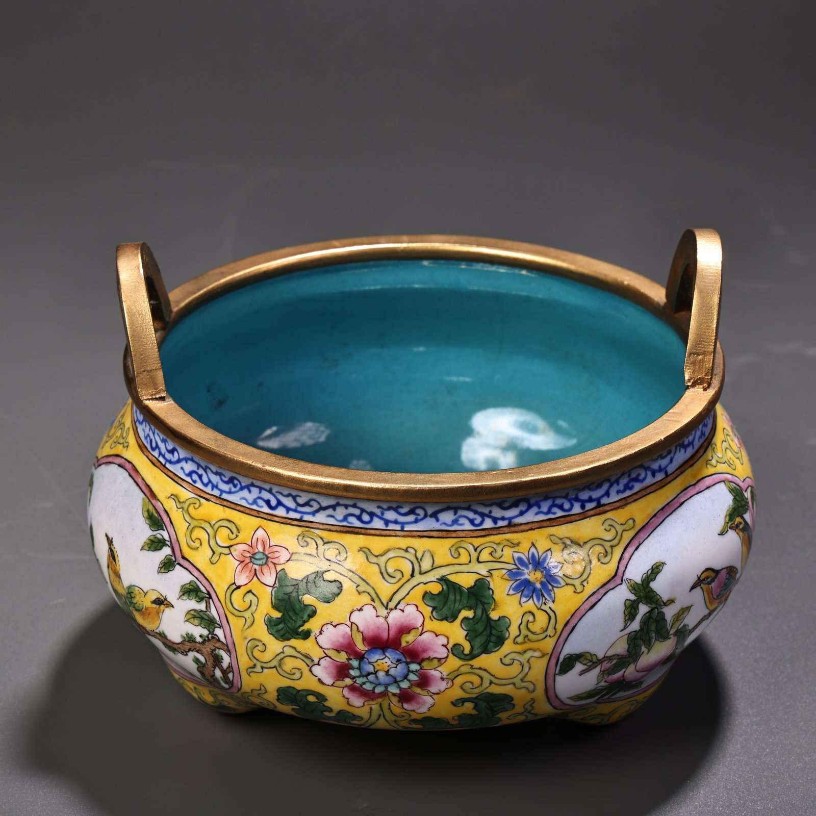 Gilt Gold Bronze Cloisonne Incense Burner Flower Bird - 8