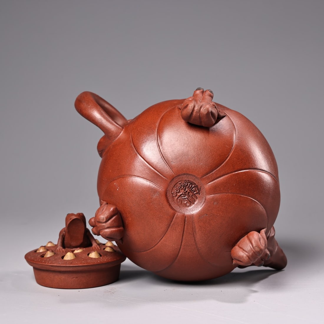 Yixing Zisha Clay Frog Teapot w Artist Signed - 10
