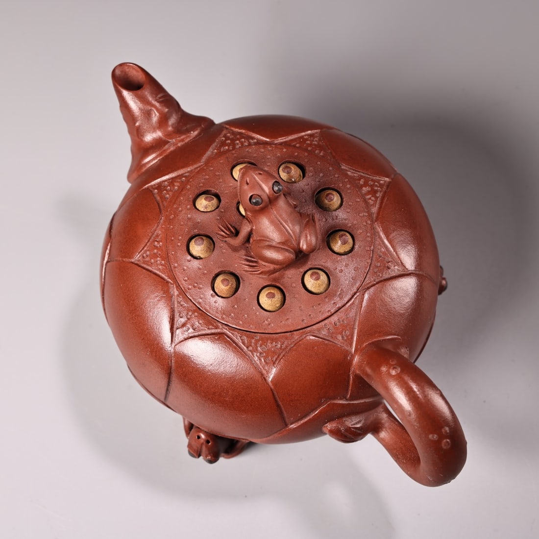 Yixing Zisha Clay Frog Teapot w Artist Signed - 6