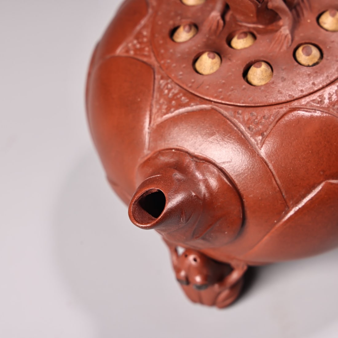 Yixing Zisha Clay Frog Teapot w Artist Signed - 8